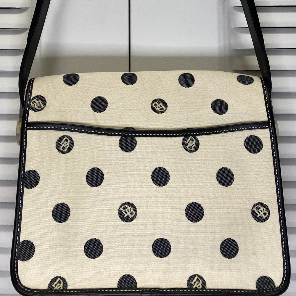 Dooney & Bourke Vintage Canvas B&W Logo Polka Dots Purse - Picture 2 of 5